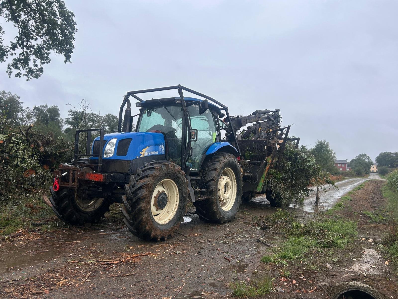 Maquinaria y restos de vegetación junto a una carretera
